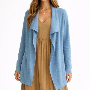 J. McLaughlin 100% Cashmere Open Cardigan Sweater Blue Size L Soft Luxury Knit
